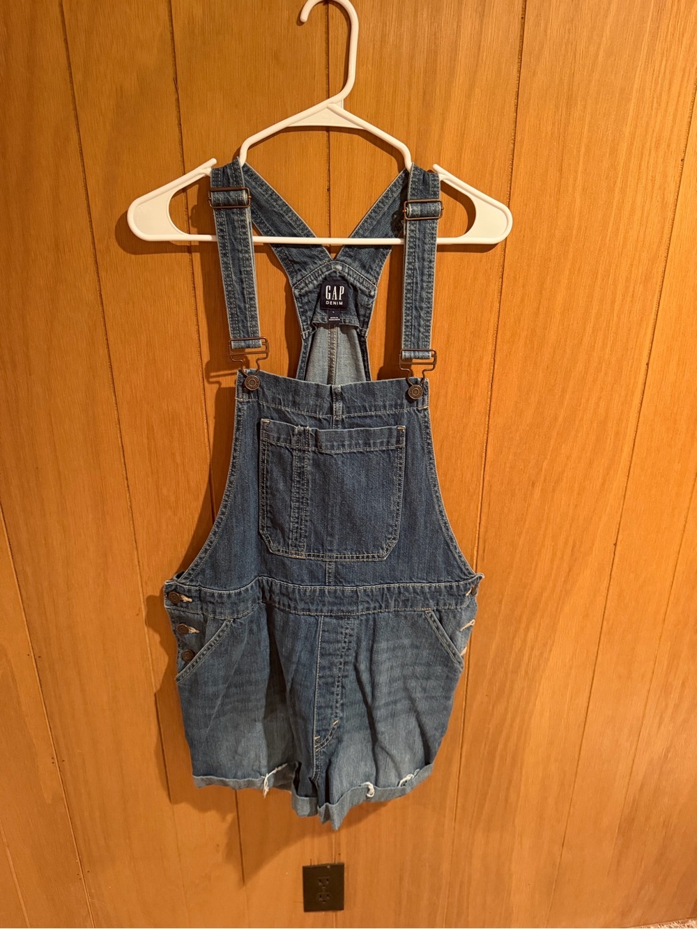GAP Denim Short Overalls in Blue Wash